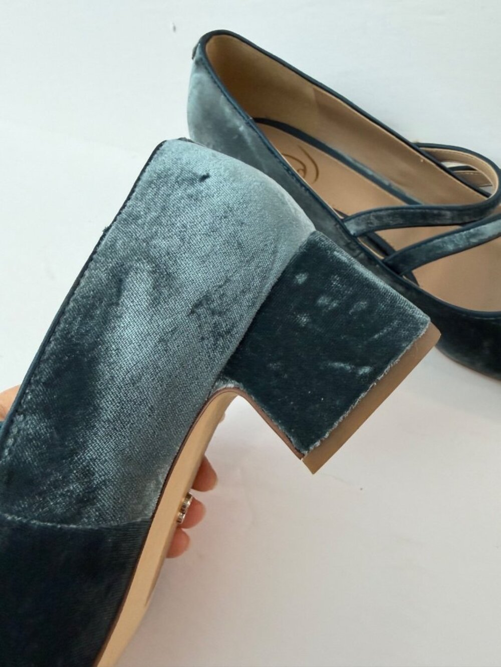 Sam Edelman Blue Velvet Double-Strap Block Heel Pumps - Picture 16 of 16